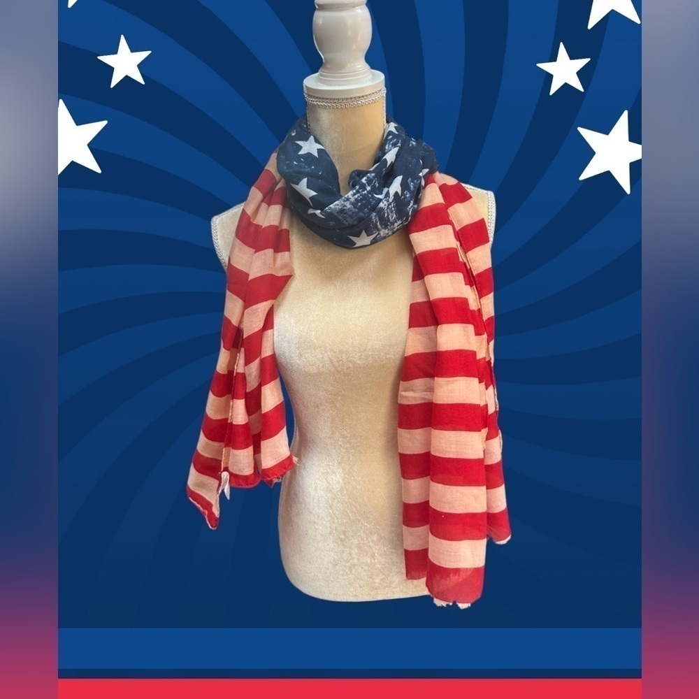 Distressed USA Flag Scarf Fourth of July One Size Fits All Accessory Red Blue
